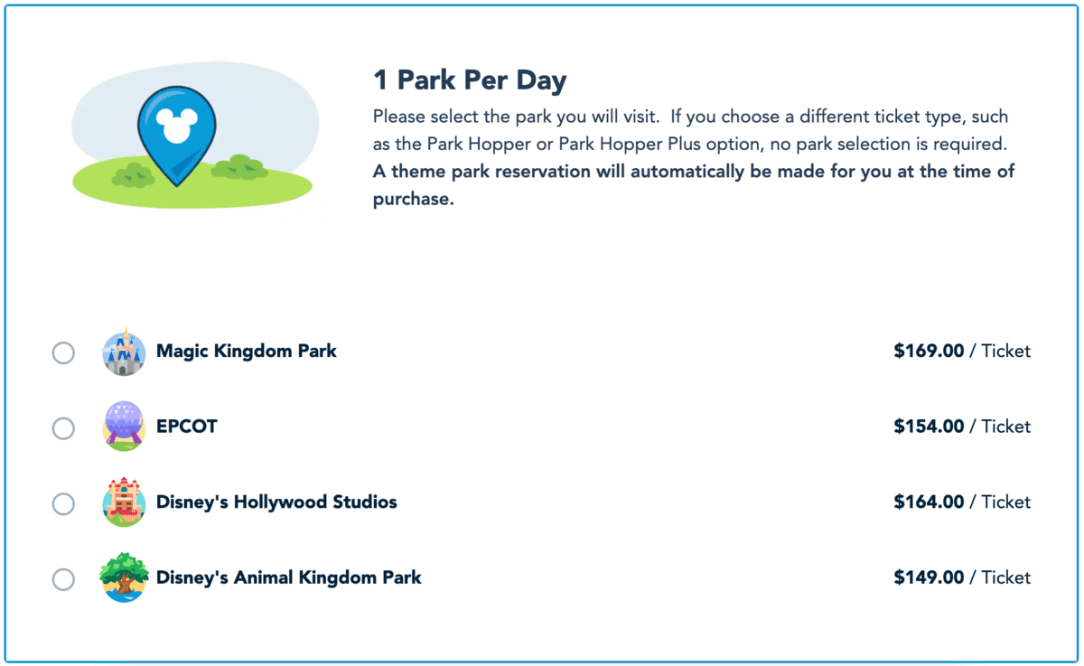 one park per day ticket prices