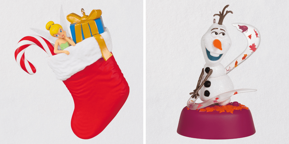 tinkerbell ornament (left), olaf ornament (right) 