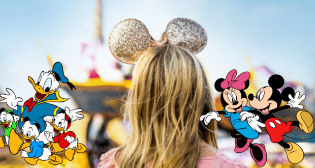 During a special annual passholder event, a young guest sporting mouse ears meets Donald Duck, his nephews, Minnie, and Mickey Mouse for an unforgettable character greeting at Disney.