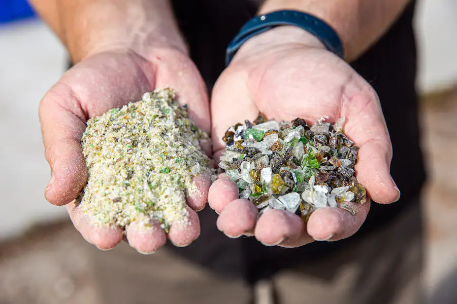 sand and gravel made from glass