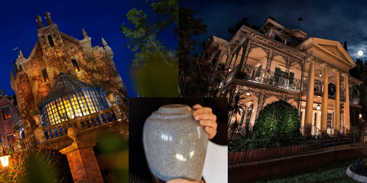 Urn and Two Haunted Mansion Versions on Each Side
