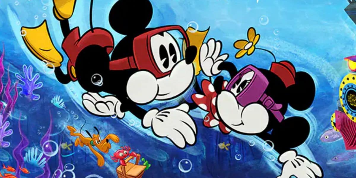 Mickey and Minnie Mouse, decked out in snorkeling gear, dive beneath the waves at Disney’s Hollywood Studios. Surrounded by vibrant coral and playful sea creatures, they expertly avoid common rookie mistakes as they explore this magical underwater adventure.