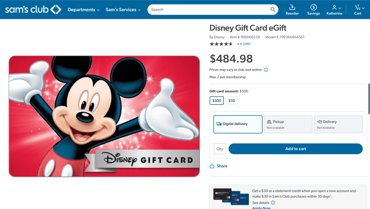 Sams Club Gift Card