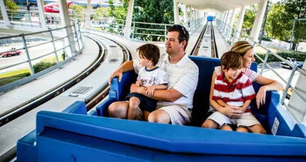 Guests riding the PeopleMover in Tomorrowland, Magic Kingdom, Walt Disney World