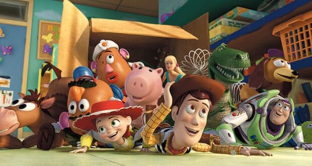 All the 'Toy Story' characters rolling out of a box