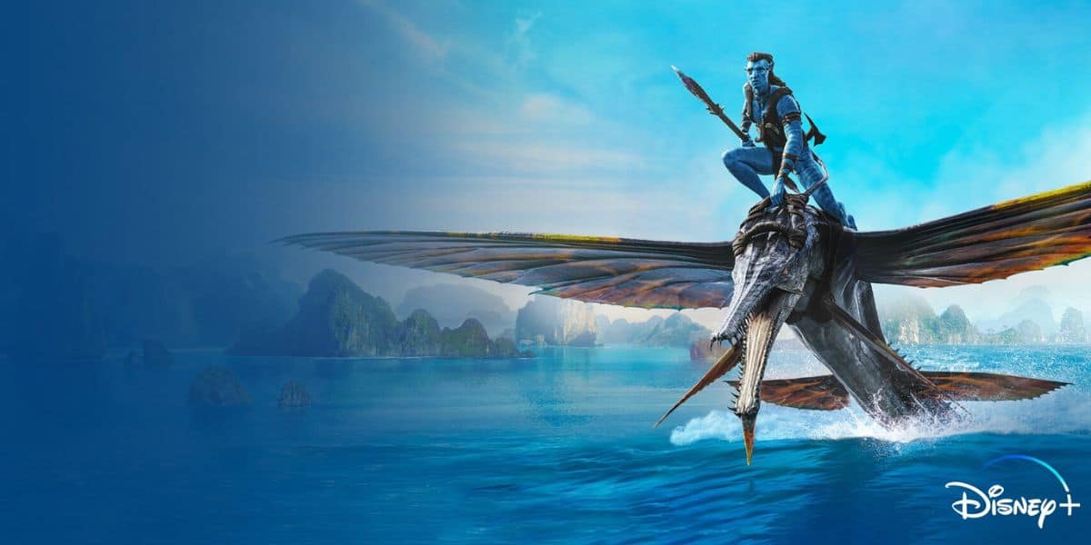 An 'Avatar' character flying on a banshee
