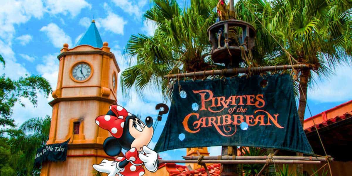 Pirates of the Caribbean entrance at MK and Minnie Mouse