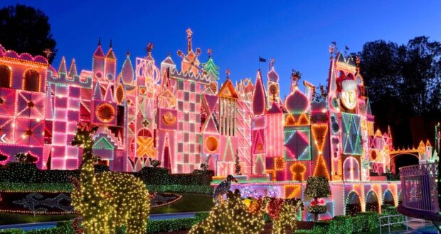 "it's a small world" Christmas decorations at Disneyland