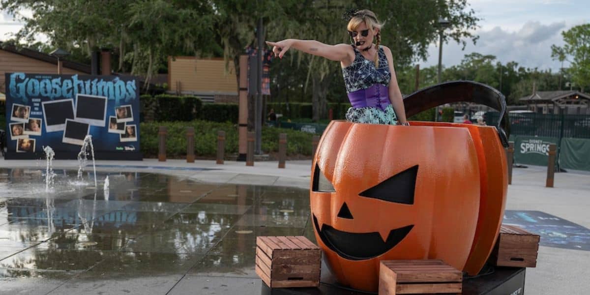 Disney Springs Halloween pumpkin and dj