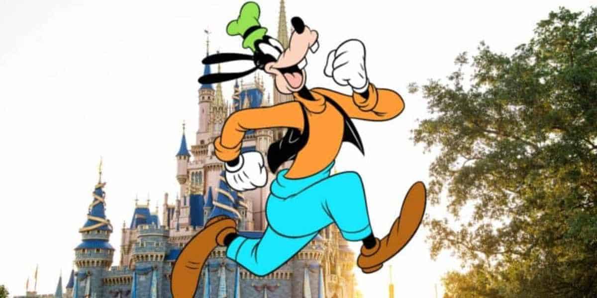 Goofy in front of Magic Kingdom Cinderella Castle