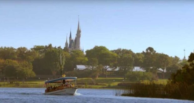 Magic Kingdom in the distance with boat transportation