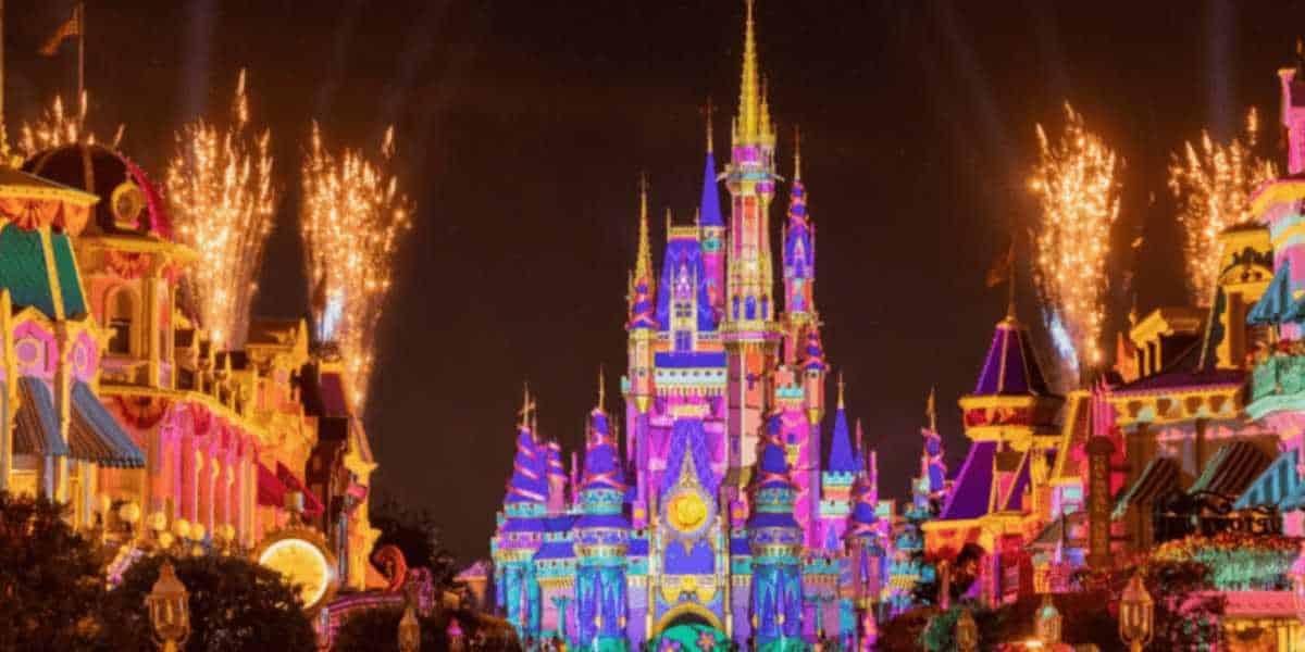 Disney World with fireworks display