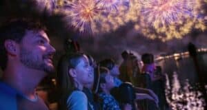 Disney guests watching fireworks display