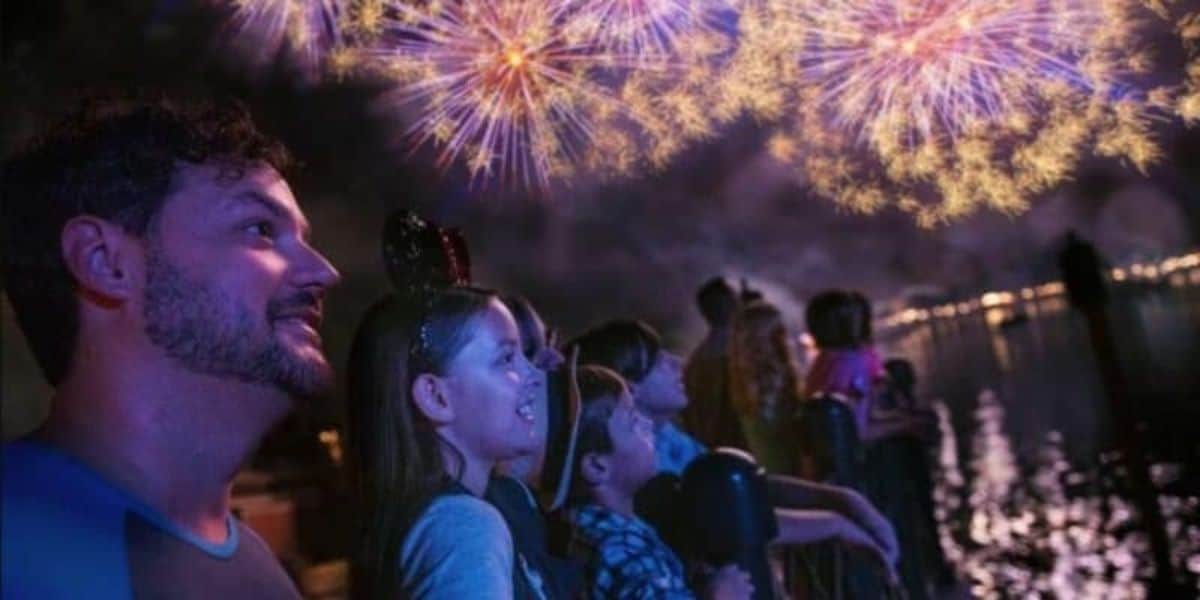 Disney guests watching EPCOT Forever fireworks display