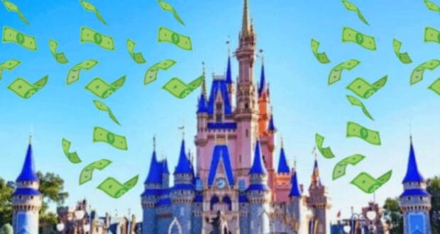 Disneyland castle with a lot of money