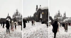 Snow storm covers universal theme park