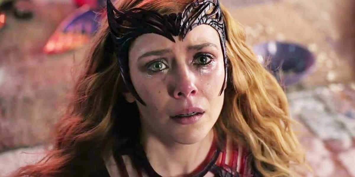 Haunted forest scene with scarlet witch, mystical magic, vibrant colors, cinematic style.