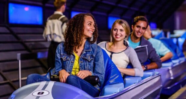 Space Mountain at Magic Kingdom with guests in the seats