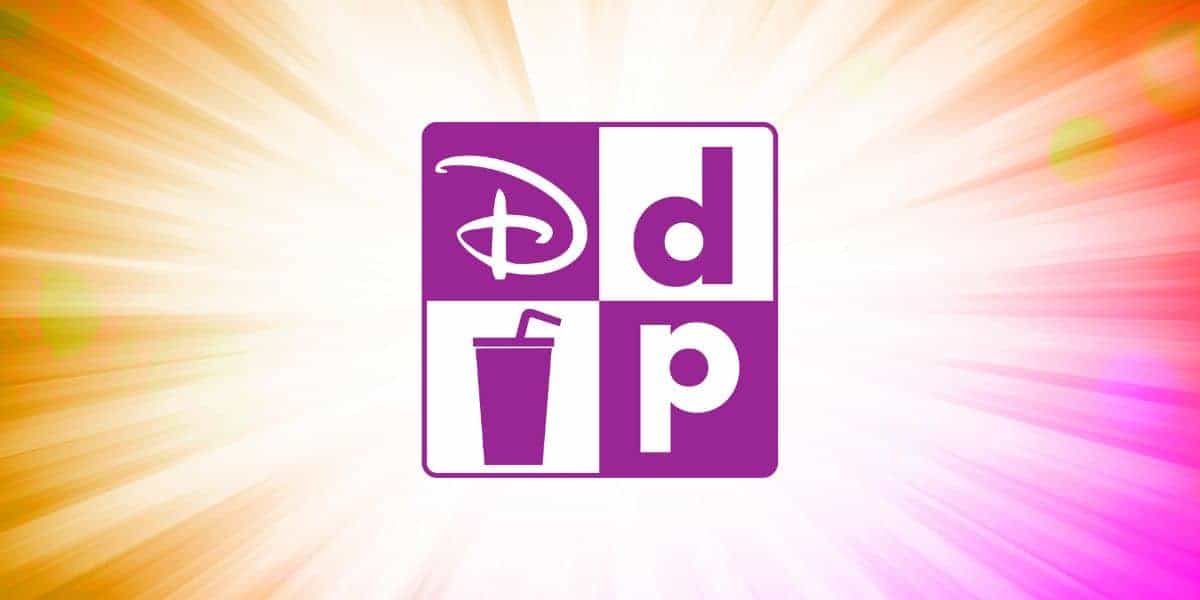 A purple logo featuring a stylized "d" reminiscent of the Disney logo is followed by a lowercase "d" and "p." Below, a cup with a straw silhouette sits against a radiant burst in orange, pink, and yellow—a nod to enchanting dining experiences while avoiding common Disney dining mistakes.