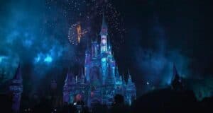 Fireworks at the Disney World castle from afar