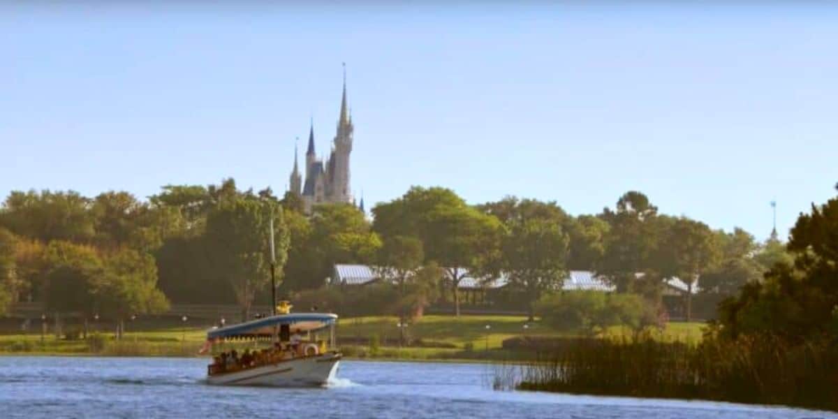 A water taxi taking guests from the Magic Kingdom to Disney's Fort Wilderness Resort.