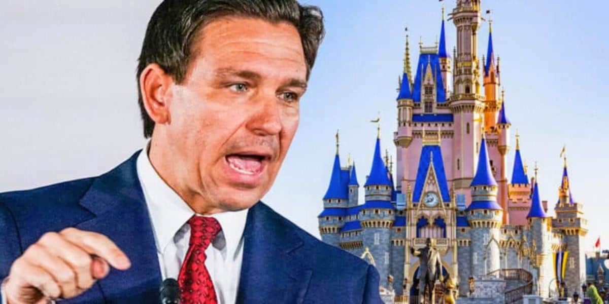 DeSantis yelling edited in front of Cinderella Castle at Walt Disney World