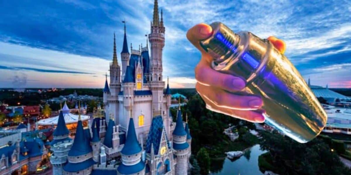 Disney World castle with superimposed cocktail shaker.