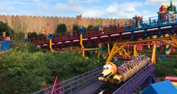 A side view of Slinky Dog Dash at Disney's Hollywood Studios.