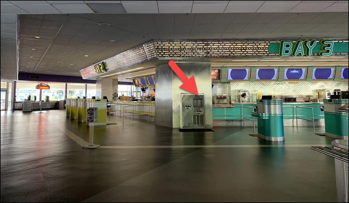 Water Refill station inside Cosmic Rays Starlight Cafe in the magic Kingdom