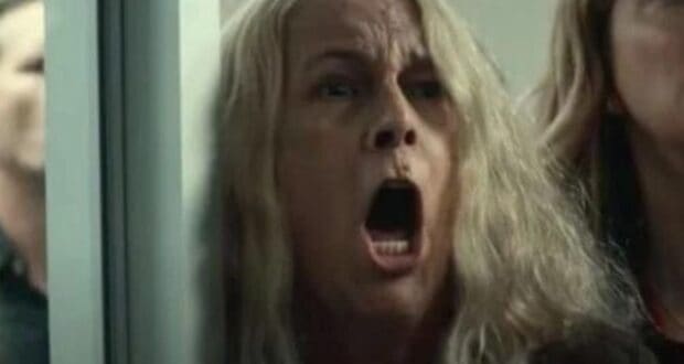 Laurie Strode (Jamie Lee Curtis) screaming "Michael" in 'Halloween Kills'
