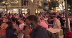 A crowded Main Street, U.S.A. at Disneyland Park in Southern California.