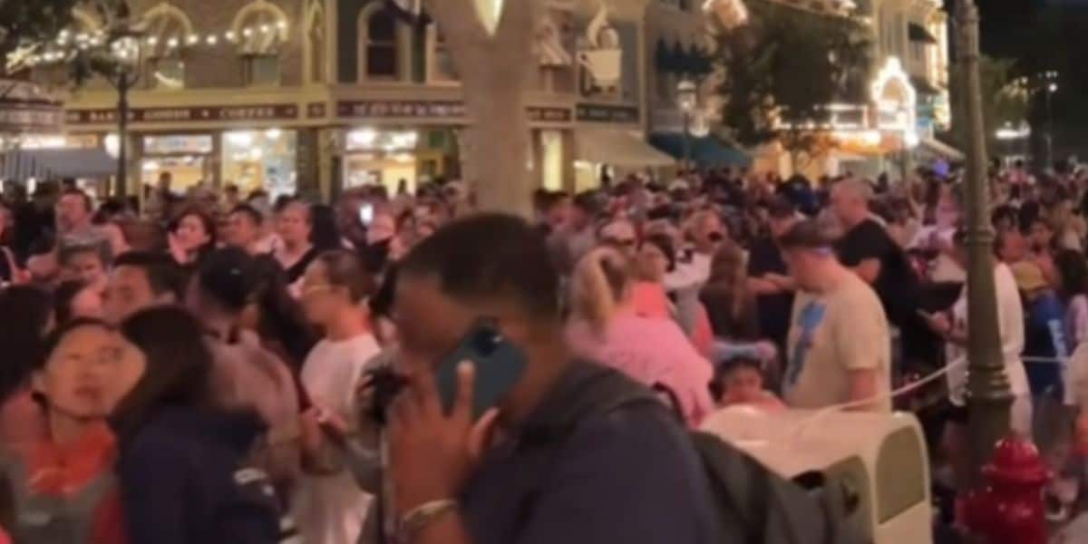 A crowded Main Street, U.S.A. at Disneyland Park in Southern California.