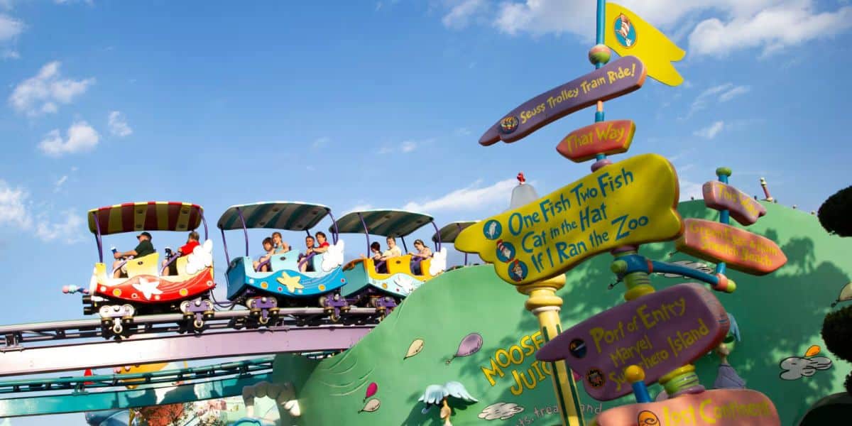 The High in the Sky Seuss Trolley Train Ride! at Seuss Landing