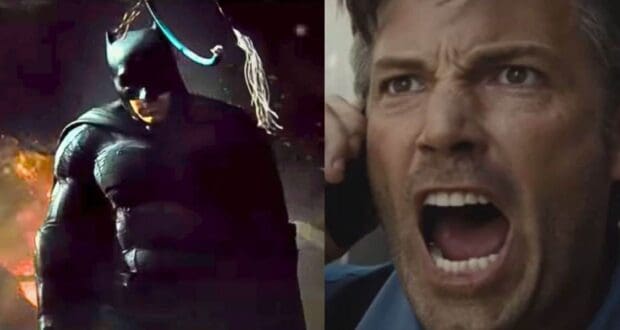 Split image: Left - Ben Affleck as Batman, Right - Ben Affleck as Bruce Wayne