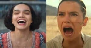 Split image: On the left, Rachel Zegler as Snow White, on the right, Daisy Ridley as Rey