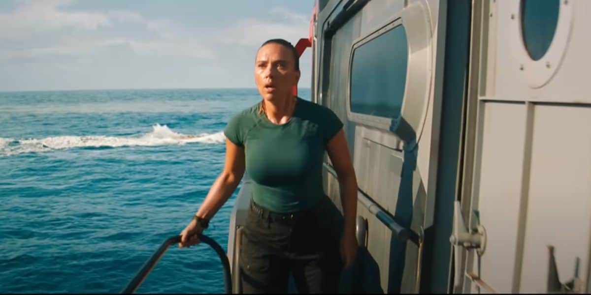 Scarlett Johansson at sea in 'Jurassic World Rebirth'