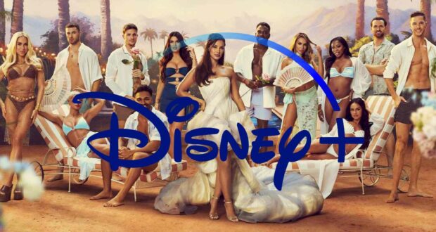'Love Island: All Stars' cast behind Disney+ logo
