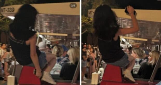 A woman refuses to sit on the Disneyland Tram