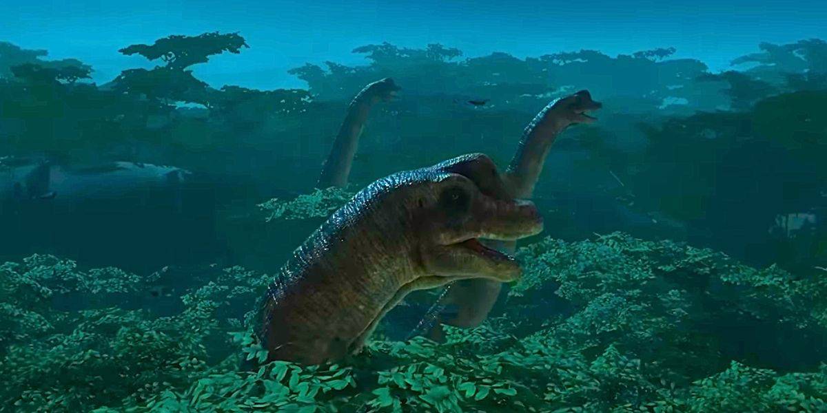 Brachiosaurs in the jungle in "Jurassic Park: Survival"