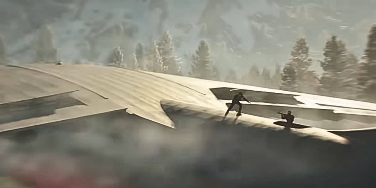 James Bond fighting an enemy on top of a plane in "007 First Light"