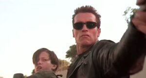 Arnie and the T-800 on the bike in 'Terminator 2: Judgment Day'