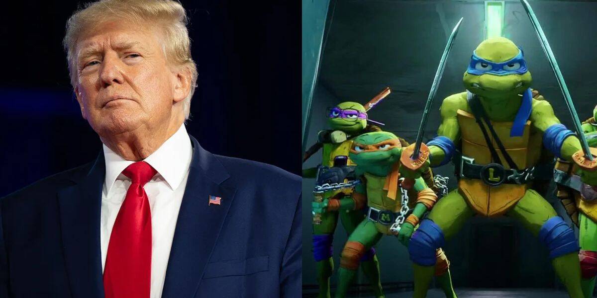 Donald Trump joins the Teenage Mutant Ninja Turtles, all ready for an action-packed R-rated adventure at Universal Studios.