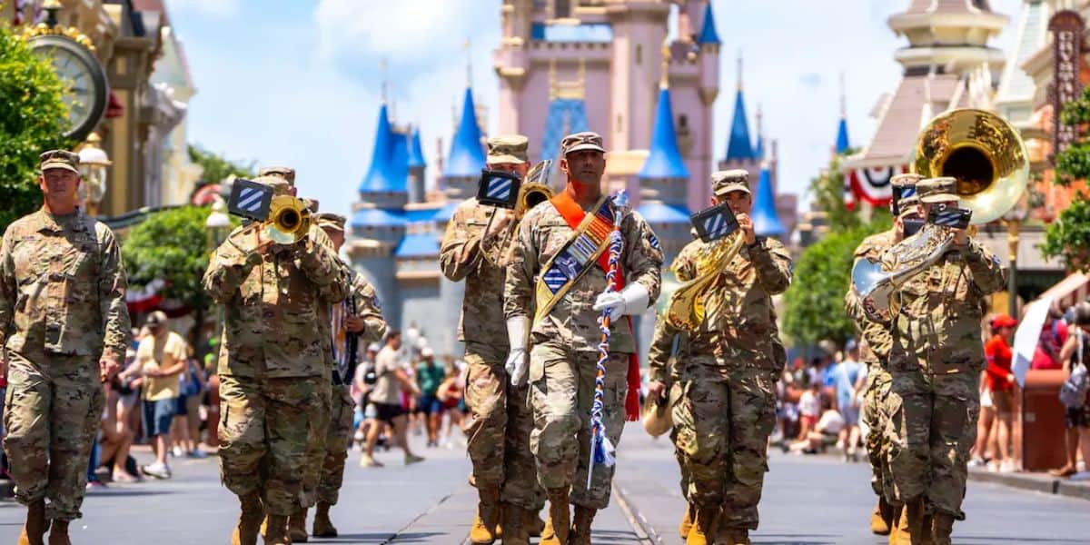 Veterans marching at Magic Kingdom.