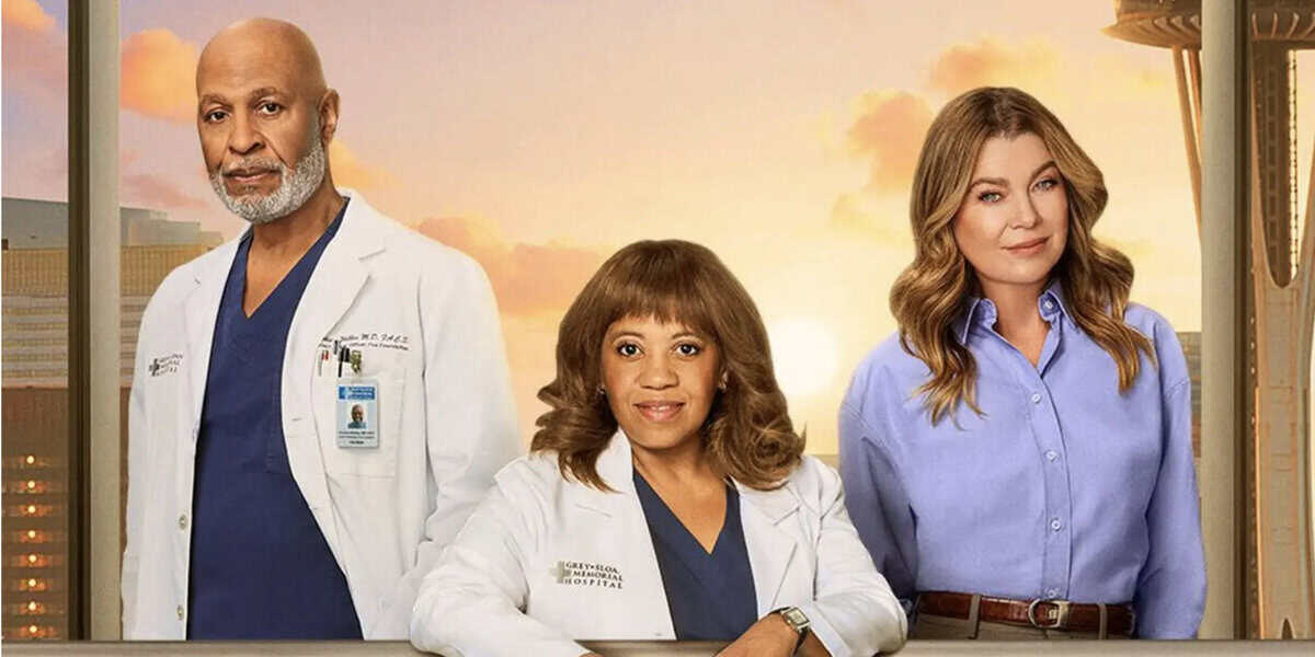 Three doctors pose in front of Seattle’s skyline and the Space Needle at dusk, channeling classic Grey’s Anatomy excitement.