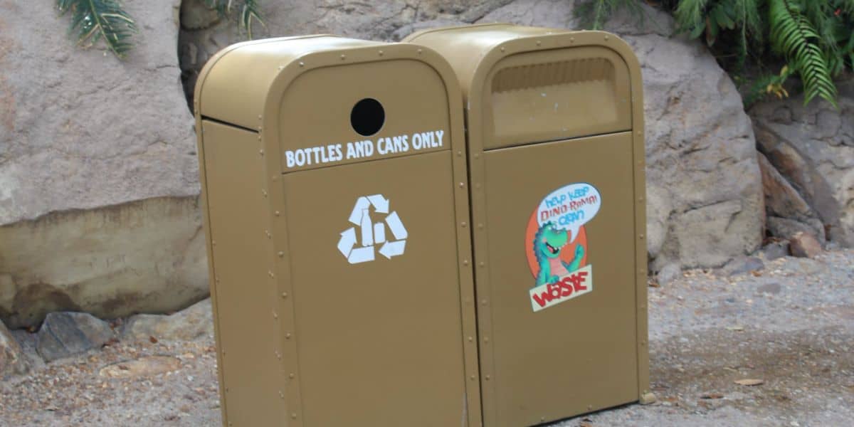 Two brown trash cans in Disney's Animal Kingdom Theme Park at Walt Disney World Resort