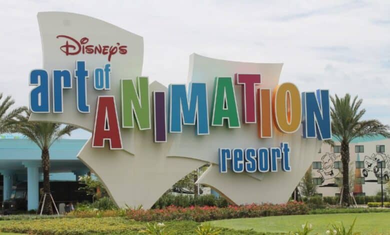 The entrance sign for Disney’s Art of Animation Resort at Walt Disney World.