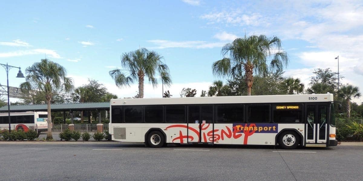 Disney Transport bus at Disney Springs during a Disney World incident.