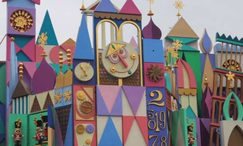 The “it’s a small world” clock tower facade at Disneyland, a destination for a family whose travel insurance claim was denied.