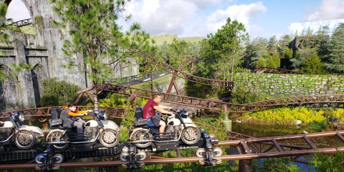 Riders on Hagrid’s Magical Creatures Motorbike Adventure at Universal Orlando.