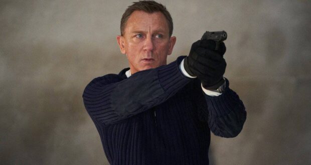 James Bond in the 007 film franchise aiming his handgun.